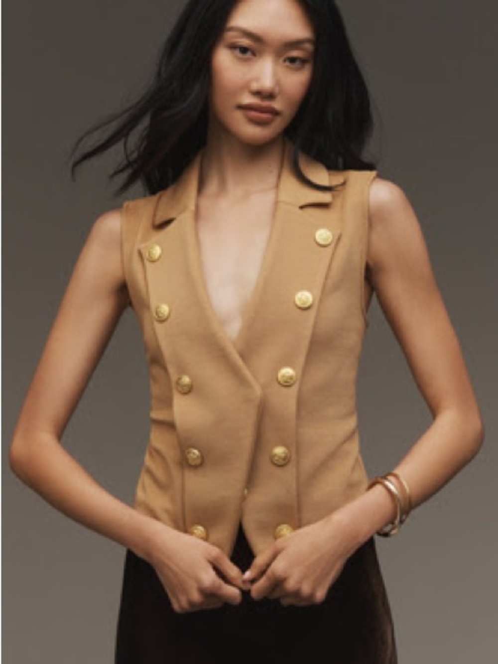 NWT Anthropologie Double-Breasted Sleeveless Sargeant Vest in Camel